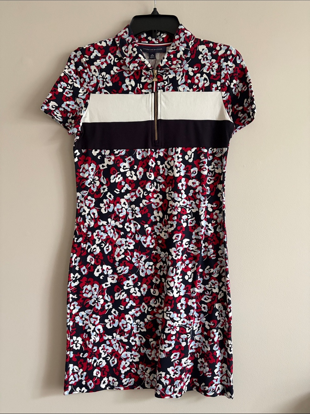 Tommy Hilfiger Floral Polo Mini Dress in Black, Red & White